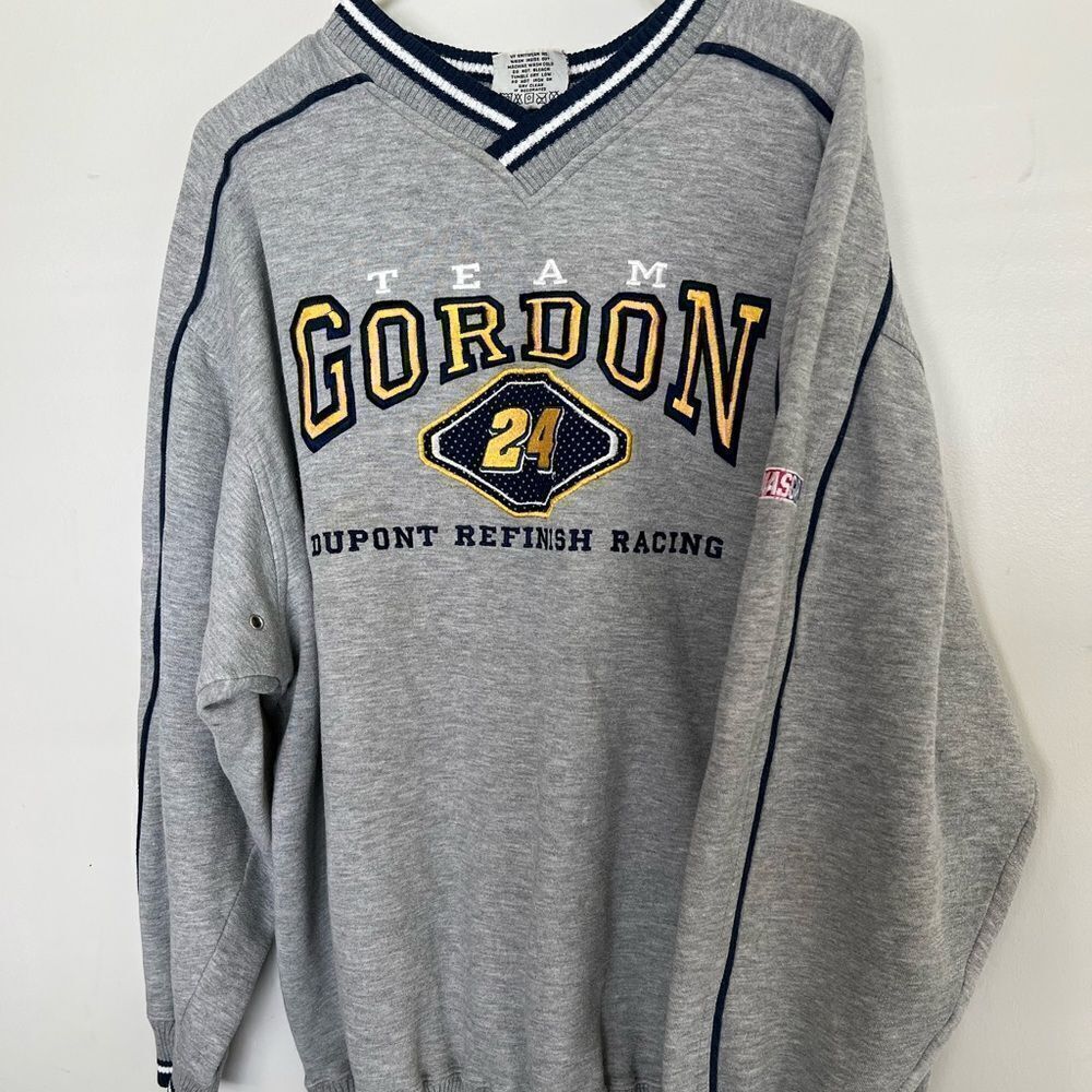 Vintage Jeff Gordon #24 Sweater Mens 2XL Grey Blue Embroidered Logo’s